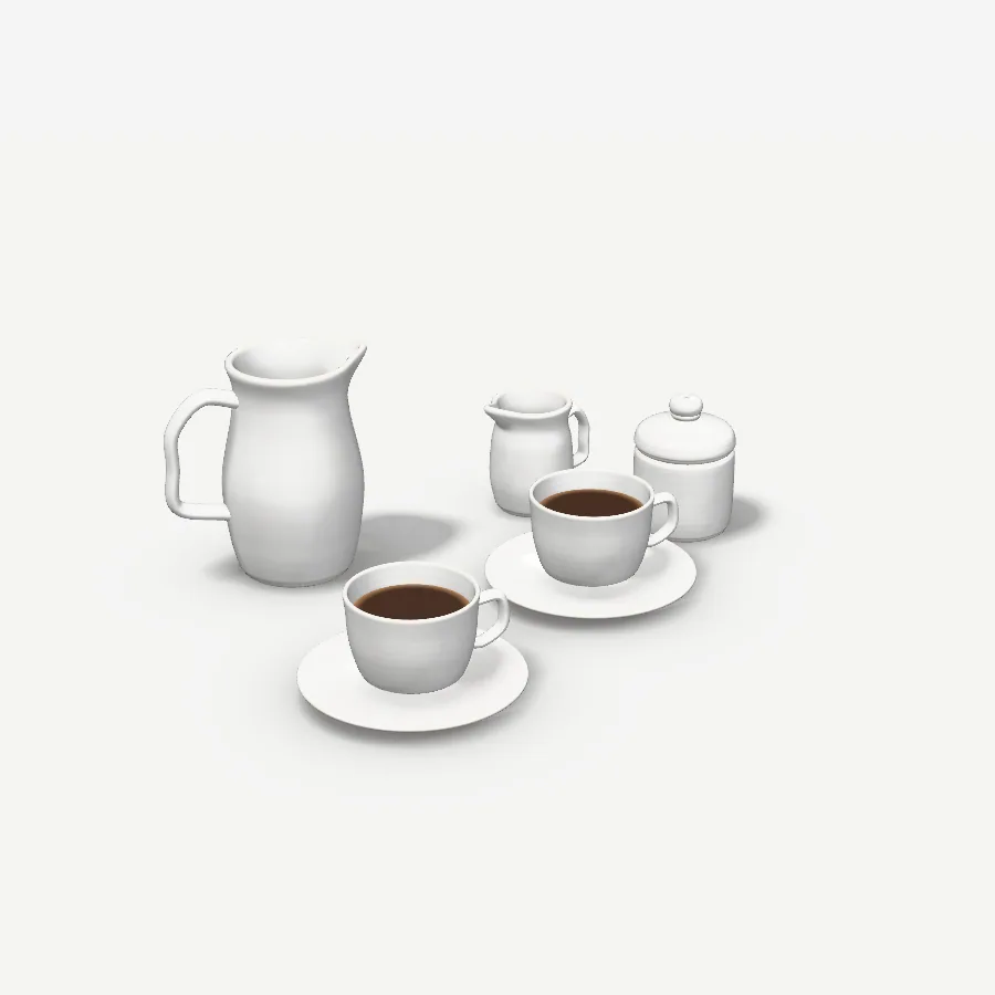 Kaffeeservice aus Porzellan für 2 Personen, Glasur Porzellanweiß