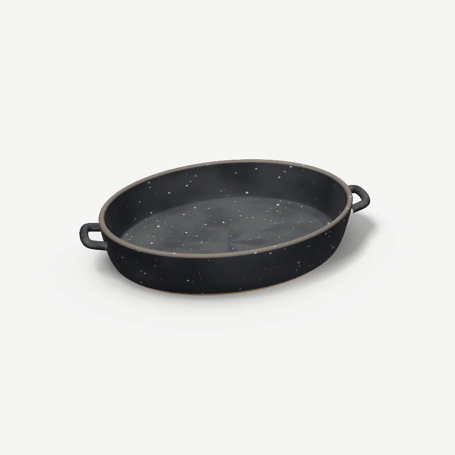 Ovale Auflaufform 30 cm, Glasur Graphit gesprenkelt