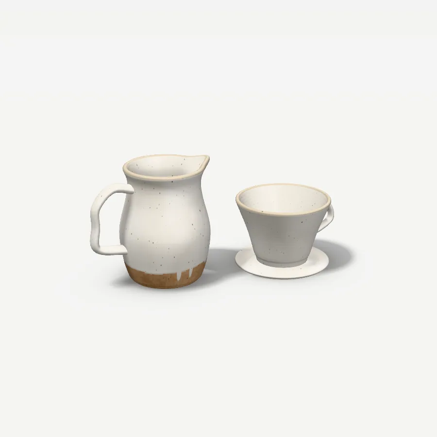 Pour-Over-Set: Kaffeefilter und Kanne, Glasur Milchweiß