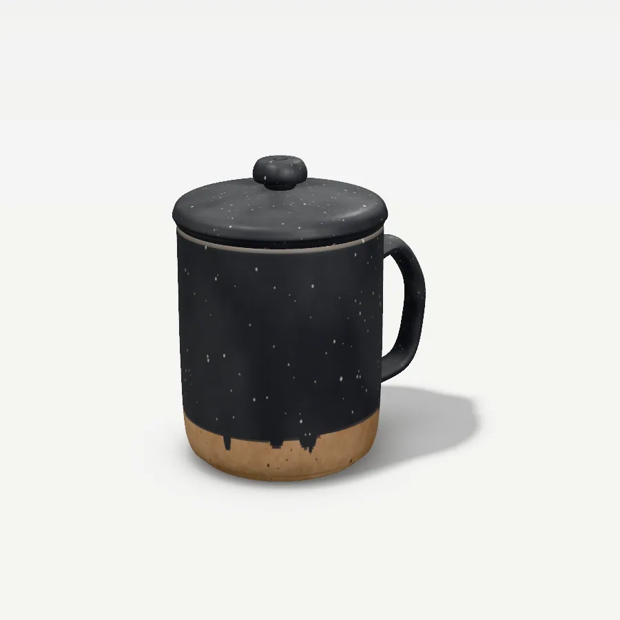 Teetasse mit Sieb und Deckel 350 ml, Glasur Graphit gesprenkelt